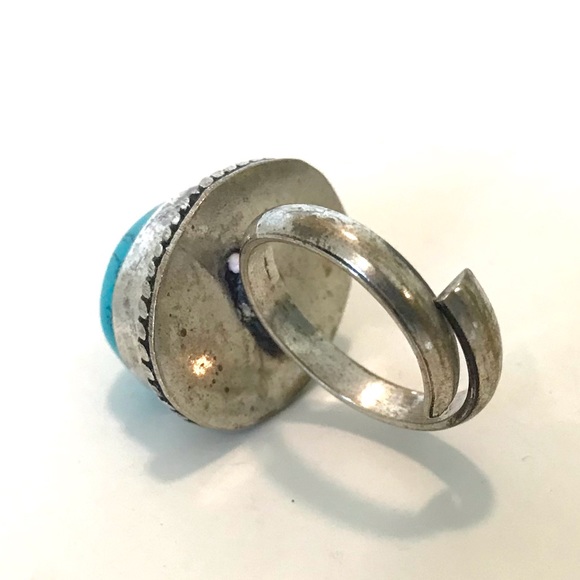 Semi-Precious Turquoise & Silver Adjustable Ring 3/4” - Picture 6 of 13